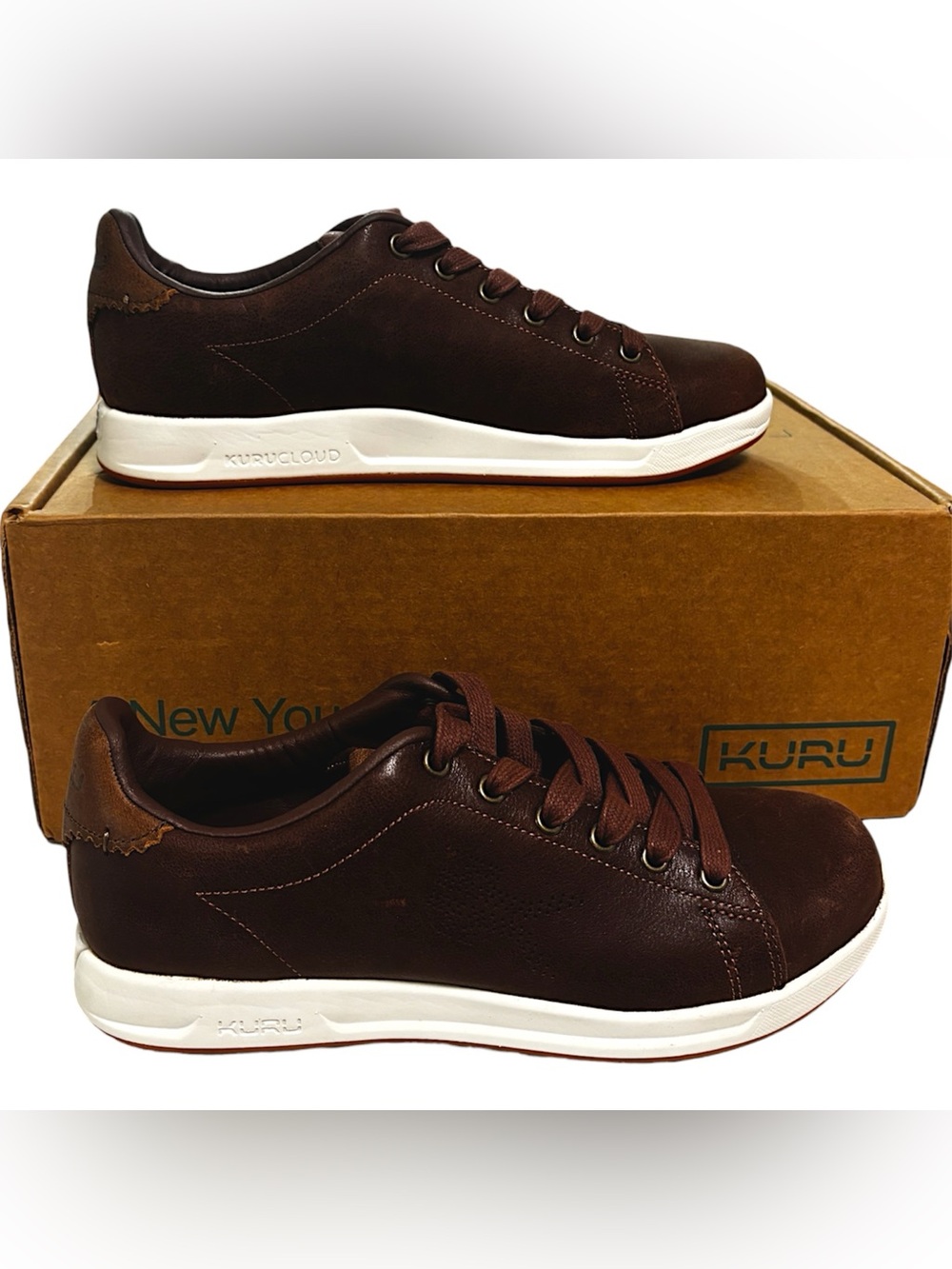 KURU Roam Shoes Mens Size 8 Clove Brown Leather Comfort Walking Sneakers Casual